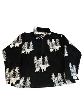 Vintage Black Ice Polar Bear Quarter Zip Fleece Pullover Mens XL